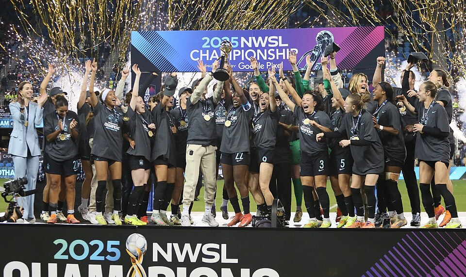 Gotham FC players celebrate winning the 2025 NWSL Championship.